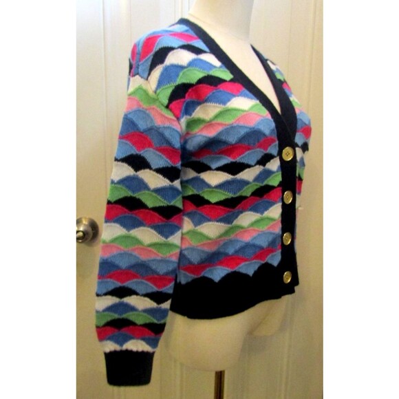 Talbots V Neck Cardigan Scallop Stripe Sweater Button Front NWT Retail $99 Sz SP - Picture 6 of 8